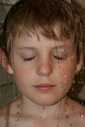 water droplets shower boy clean